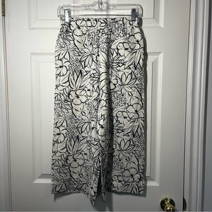 NWT Brixton Floral Black and White Indo Linen Wide-Leg Pants Size XS